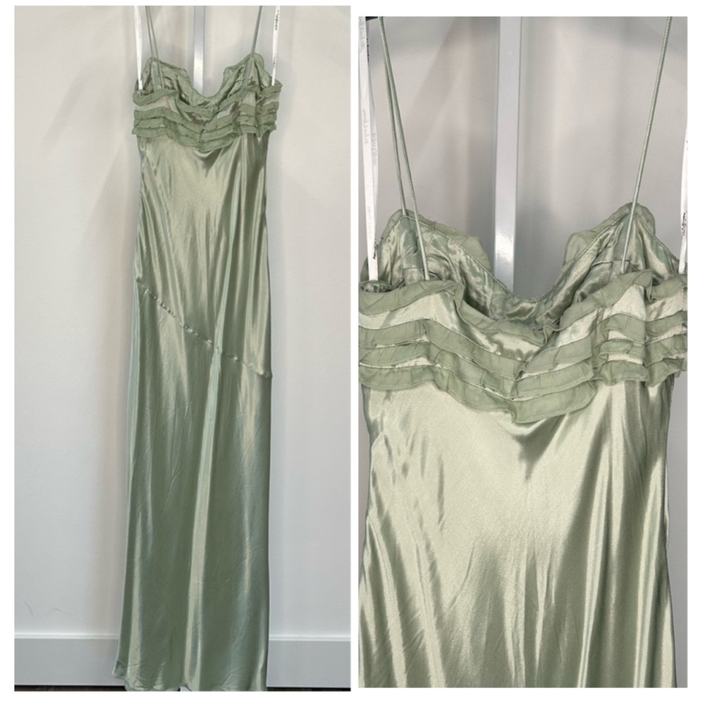 NWT For Love & Lemons Natalie Maxi Dress – Desert Sage Silk Slip Dress SIZE:MED - Picture 6 of 9